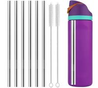 Lot de 6 pailles de rechange en métal pour bouteille d'eau Owala de 700 ml, 946 ml, pailles réutilisables en acier inoxydable avec 2 brosses de nettoyage, compatibles avec les bouteilles d'eau Owala