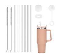 Lot de 6 pailles de rechange pour Stanley Cup 100 g, 11 accessoires Stanley avec pailles transparentes de 30 cm, 2 brosses de nettoyage et 3 accessoires anti-fuite en silicone, pailles réutilisables