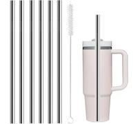 Lot de 6 pailles en acier inoxydable pour tasse Stanley, accessoires pour tasse Stanley, adaptées aux gobelets Stanley, 100 ml, avec 1 brosse de nettoyage (30 cm × 1 cm)