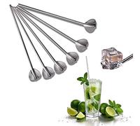 Lot de 6 pailles en acier inoxydable réutilisables avec cuillères, idéales pour le lait, le thé, le café, les longs agitateurs à cocktail, les cuillères à paille pour bar, bureau, café