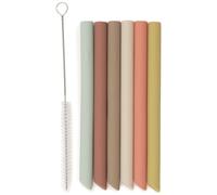 Jollein Pailles en silicone - Mixed Shades - lot de 6 - pailles réutilisables en 100% silicone - avec brosse de nettoyage - souples, sûres et compatibles lave-vaisselle
