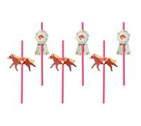 Lot de 6 pailles jetables en papier de 19 cm avec dessus en forme de cheval, avec animaux, décoration d'anniversaire pour enfants, filles, décoration d'anniversaire, décoration de fête et accessoires