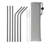 Lot de 6 pailles réutilisables en métal, avec nettoyant, acier inoxydable 304. Pailles droites et coudées, écologiques(6Pcs Black)