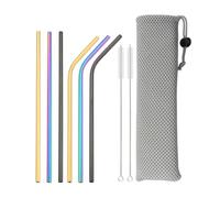 Lot de 6 pailles réutilisables en métal, avec nettoyant, acier inoxydable 304. Pailles droites et coudées, écologiques(6Pcs Mixed colors)