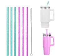 Lot de 6 pailles scintillantes pour Stanley Cup 100 g - Turquoise et rose - Avec 1 brosse de nettoyage - Réutilisables - Passent au lave-vaisselle - Sans BPA