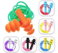 Lot de 6 paires de bouchons d'oreille en silicone avec cordons - Antibruit et étanches - Pour dormir, nager, travailler et faire du sport (6 couleurs, protection auditive réutilisable)