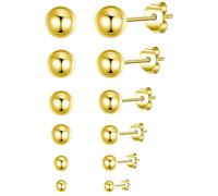 Lot de 6 paires de boucles d'oreilles à tige en acier chirurgical hypoallergénique 20 g avec petites perles en oxyde de zirconium poli et plaqué or 14 carats pour oreilles sensibles, 2mm 3mm 4mm 5mm