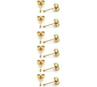 Lot de 6 paires de boucles d'oreilles à tige en acier chirurgical hypoallergénique 20 g avec petites perles en oxyde de zirconium poli et plaqué or 14 carats pour oreilles sensibles, 2mm 3mm 4mm 5mm