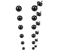 Lot de 6 paires de boucles d'oreilles à tige en acier inoxydable noir pour homme, femme, fille, homme, femme, boucles d'oreilles noires, boucles d'oreilles à tige pour homme et femme, boucles d'oreilles à boule hypoallergéniques de 3 à 8 mm