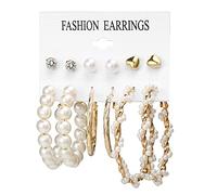 Lot de 6 paires de boucles d'oreilles à tige en oxyde de zirconium pour femmes et filles - Boucles d'oreilles créoles tendance en acrylique - Pendantes pour fête d'anniversaire, taille unique, Alliage