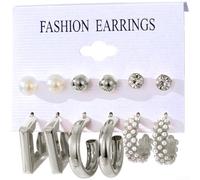 Lot de 6 paires de boucles d'oreilles pendantes vintage en alliage avec perles géométriques avec cercles artistiques et formes de papillon uniques pour un look élégant (HS884-3)
