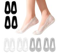 Lot de 6 paires de chaussettes de ballerine invisibles pour femme avec silicone antidérapant, conviennent aux talons hauts, chaussettes en soie glacée pour femme, noir nu, couleur chair claire, taille