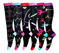 Lot de 6 paires de chaussettes de compression antidérapantes pour homme et femme,Idéales pour la course, l'allaitement, la circulation et la récupération, voyage et vol,20-30 mmHg