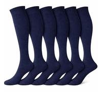 Lot de 6 paires de chaussettes en coton pour filles et filles - Uniformes - Pour la rentrée scolaire - Chaussettes longues pour filles et garçons, bleu marine, 11-16 años