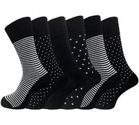 Lot de 6 paires de chaussettes pour diabétiques en coton pour homme - Chaussettes douces non élastiques pour pieds enflés | Bout lisse | Poignets non élastiques | 39-45, 6 paires à motifs noirs