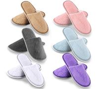 Lot de 6 paires de chaussons d'hôtel/d'invités : taille unique 28,5 x 11 cm, chaussons de douche/de bain colorés à bout fermé, lavables, en polaire corail antidérapante, pour hôtels, fêtes, voyages