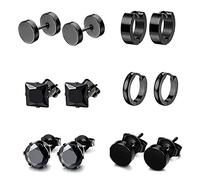 Lot de 6 paires de faux anneaux de nez, boucles d'oreilles créoles punk non percées, boucles d'oreilles à tige pour oreille ou lèvre avec 1 sac en velours noir pour homme et femme