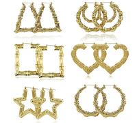 Lot de 6 paires de grandes boucles d'oreilles créoles en forme de bambou Doré, Bambou en métal, Alliage