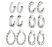 Lot de 6 paires de grosses boucles d'oreilles créoles torsadées en or 14 carats pour femme, hypoallergéniques, épaisses et ouvertes., Laiton, Pas de gemme