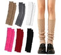 Lot de 6 paires de jambières pour femme : jambières d'hiver pour femme, 6 couleurs vintage, jambières tricotées, chaudes pour l'hiver (bordeaux/noir/blanc/kaki foncé/gris foncé/rose rouge)