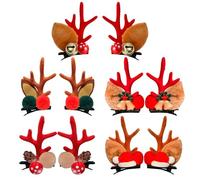Lot de 6 paires de pinces à cheveux en forme de renne de Noël avec bois de cerf, pommes de pin, cloches, chapeaux de Père Noël, pompons pour filles et femmes