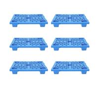 Lot de 6 palettes légères en plastique dans le quart de la taille européenne, 600 x 400 x 100 mm, mécanisme de connexion Snap-Fit, bleu
