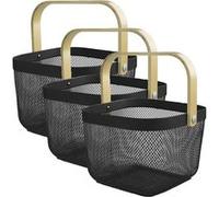 Lot de 6 panier de rangement, corbeille carrée avec anse, panier à mailles métalliques, panier à ustensiles coloris noir - Longueur 24.5 x Profondeur 24.5 x Hauteur 17.5 cm- JUANIO -
