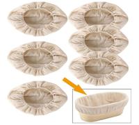 Lot de 6 paniers à pain en rotin, housses en lin pour la cuisson (ovale 26 cm) ODIPIE