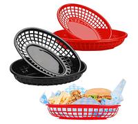 Lot de 6 Paniers panier de rangement plastique, ovales Réutilisables Corbeille à Pain Plastique Corbeille Osier pour Hot-Dogs Hamburgers Bonbons Fête Barbecue - 2 Couleurs