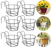 Lot de 6 paniers ronds à suspendre pour pot de fleurs, support de pot de fleurs, support en fer avec crochet amovible pour balcon, jardin, intérieur et extérieur, noir