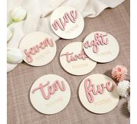 Lot de 6 panneaux d'étapes mensuelles pour bébé, double face en bois 3D de 1 à 12 mois, panneau d'annonce d'âge du nouveau-né pour accessoires photo (rose)