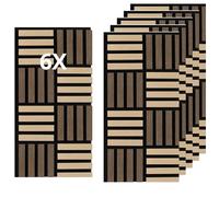 Lot de 6 panneaux effet slatwall revêtement mural plafond polymère plastique intérieur extérieur 80 x 40 cm emboîtement latéral coupable rigide décoratif marron bois foncé et clair pvc insonorisant