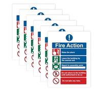 Lot de 6 panneaux en vinyle Fire Action Notice, Panneaux de sécurité incendie résistants, Autocollants de prévention des risques d'incendie pour lieux publics