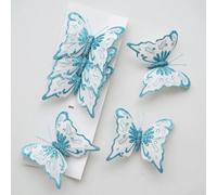 Lot de 6 papillons artificiels de Noël - 8,5 cm - Bleu