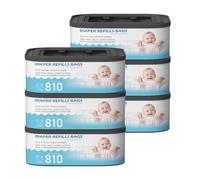 Lot de 6 paquets de sacs jetables carrés Jumbo (parfum poudre de bébé) compatibles avec les seaux Diaper Genie Classic, Compact et Select - Peut contenir jusqu'à 810 couches de taille nouveau-né par