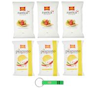 Lot de 6 paquets de test de patatine San Carlo, Vivace Paprika, 3 x 150 g, Rustica 3 x 300 g, sachets de chips de pommes de terre, porte-clés Beni Culinari