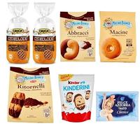 Lot de 6 paquets de test Mulino Bianco Ritornelli Macine Abbracci + Ferrero Kinderini + Crich Costarica Biscuits au cacao Biscuits + 1 sachet de talc Felce Azzurra gratuit 100 g