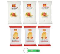 Lot de 6 paquets de test pour patatine San Carlo, tomates cerises, 3 x 150 g, Rustica 3 x 300 g, sachets de chips de pommes de terre, porte-clés Beni Culinari