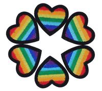 lot de 6 patchs cœur arc-en-ciel - bordés de noir, idéal pour la couture, la broderie ou la réparation de vêtements et de jeans, décoration créative DIY