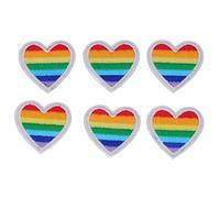 Lot de 6 patchs en forme de cœur arc-en-ciel à repasser sur chenille, réparation de couture décorative pour vêtements, sacs, chapeaux, accessoires en coton coloré 3,8 x 3,8 cm (Bordure blanche)