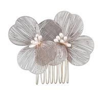 Lot de 6 peignes à cheveux, 7 x 6 cm, élégants, en forme de fleur, style rétro, avec perles, en métal, pour femmes et demoiselles d'honneur, blanc