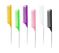 Lot de 6 peignes à cheveux en fibre de carbone et métal - Peigne à queue pointue - Kit de soin professionnel pour mise en évidence, coupe, coiffage, raie (plusieurs couleurs)