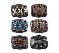 Lot de 6 peignes à cheveux incurvés à double rangée de perles en bois pour femme