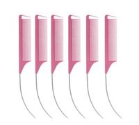 Lot de 6 peignes à queue pointue et incurvée de couleur bonbon, parfaits for coiffer les perruques, réaliser des séparations, des tresses, des colorations et des mèches.(Pink-6PCS)