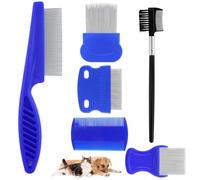 Lot de 6 peignes anti-puces en acier inoxydable avec dents arrondies, double face, outil de démêlage professionnel pour animaux de compagnie de petite, moyenne et grande taille