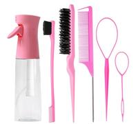Lot de 6 peignes de coiffure avec flacon pulvérisateur continu de 200 ml, brosse à cheveux pour queue de rat, brosse à cheveux pour le brossage du dos, le peignage, le tressage, la coupe des cheveux