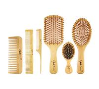 Lot de 6 peignes en bois pour cuir chevelu, brosse de massage et soin des cheveux
