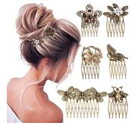 Lot de 6 Peignes Latéraux pour Cheveux Vintage Femmes Décoratifs, Peignes Latéraux Vintage En Métal Pour Femme Fille, Pinces à Cheveux en Métal avec Strass et Perles Dorées Rétro Cheveux de Mariée