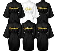 Lot de 6 peignoirs de demoiselle d'honneur en satin pour mariage, enterrement de vie de jeune fille, fête prénuptiale (noir, blanc)