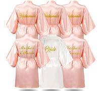 Lot de 6 peignoirs pour la mariée et les demoiselles d’honneur, pour fête prénuptiale, à offrir, rose/blanc, taille unique